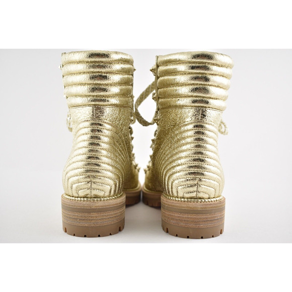 Christian Louboutin Mad Boot Platine Gold Flat Combat Lace Ankle Bootie 35.5 - Picture 11 of 12
